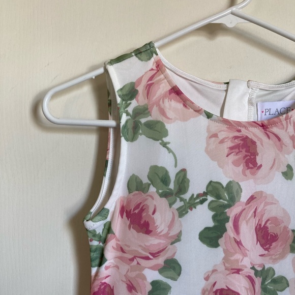 🌸Place New White Pink Roses Mesh Lace Overlay Sleeveless Dress - Picture 5 of 9